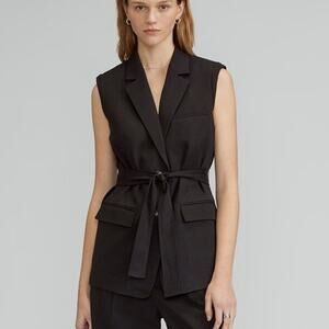 Everlane The Tencel Sleeveless Longline Blazer Vest Belted Black NWT